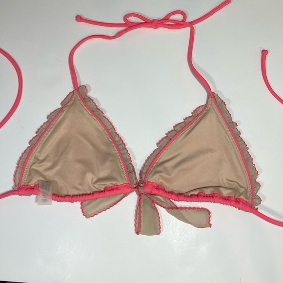 VICTORIA’S SECRET Triangle String Bikini Swim Top with Beige Ruffled Trim Medium - Picture 4 of 7